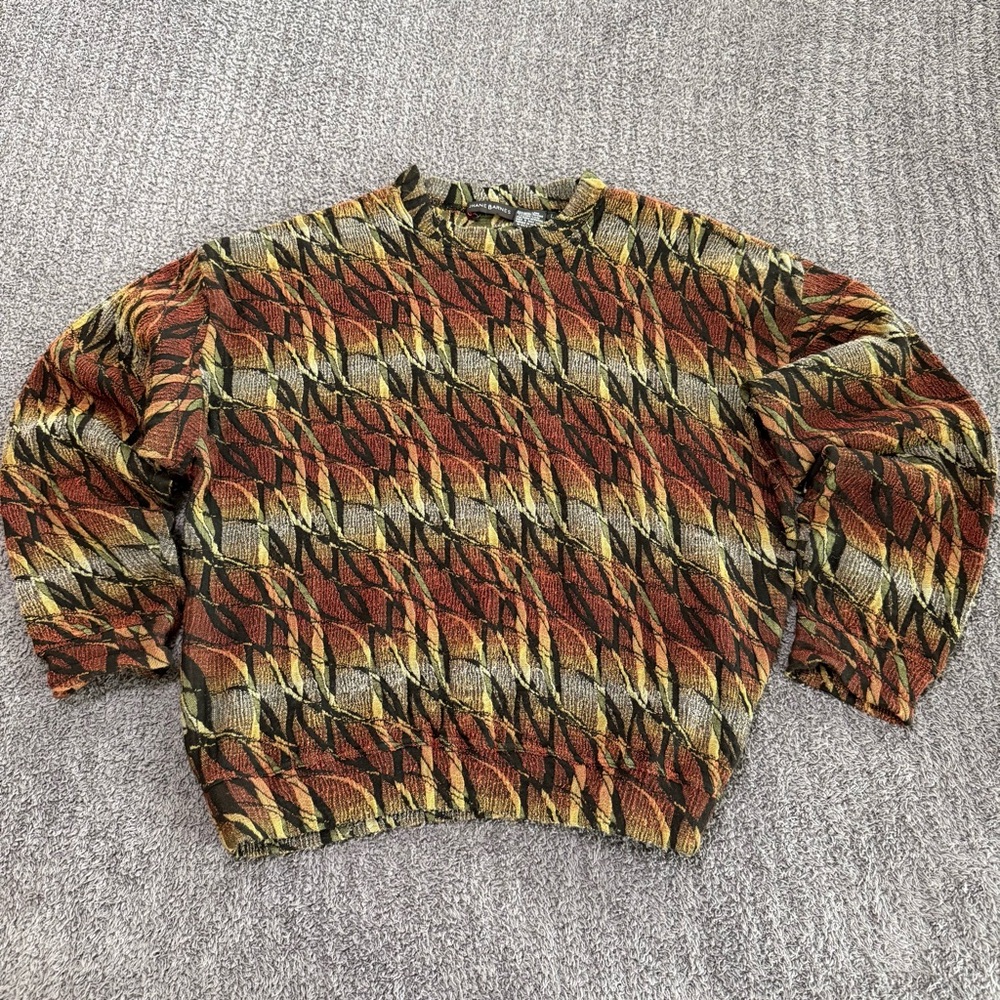 🔥 80s Jhane Barnes Designer Abstract 3D Knit Sweater Men’s L – Made in Hong Kong